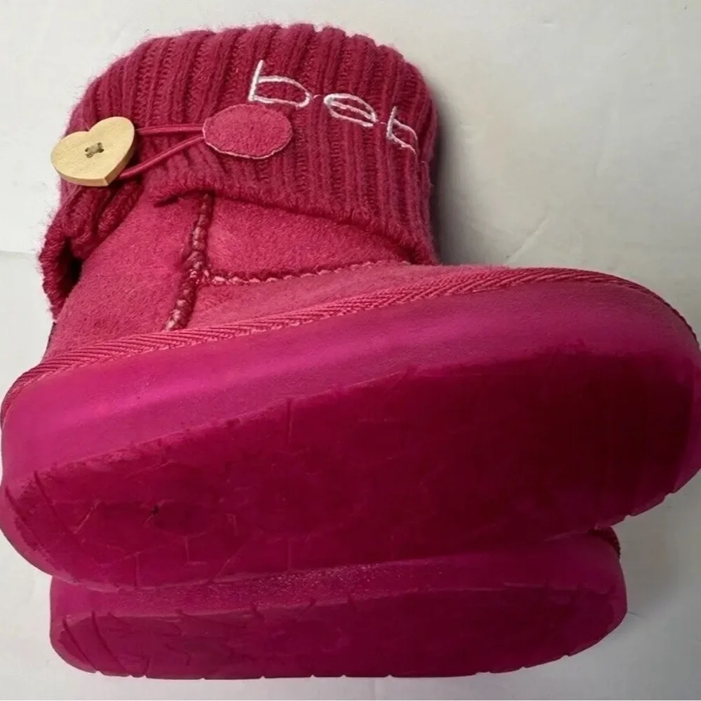 Bebe Girls Size 5 Hot Pink Faux Suede & Knit Mid Calf Slip On Light up Boots